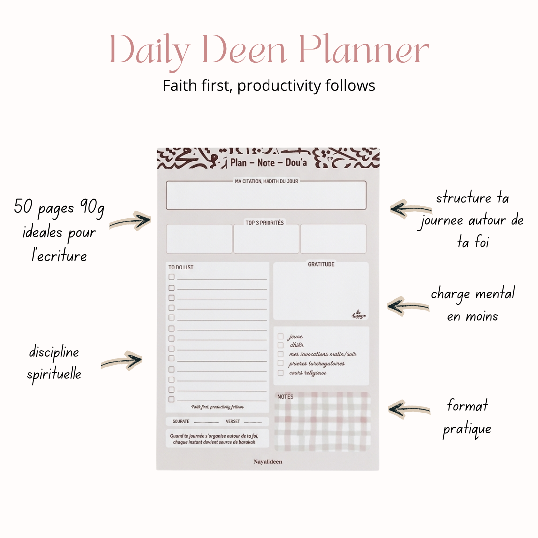 planning quotidien islamique, planner quotidien,