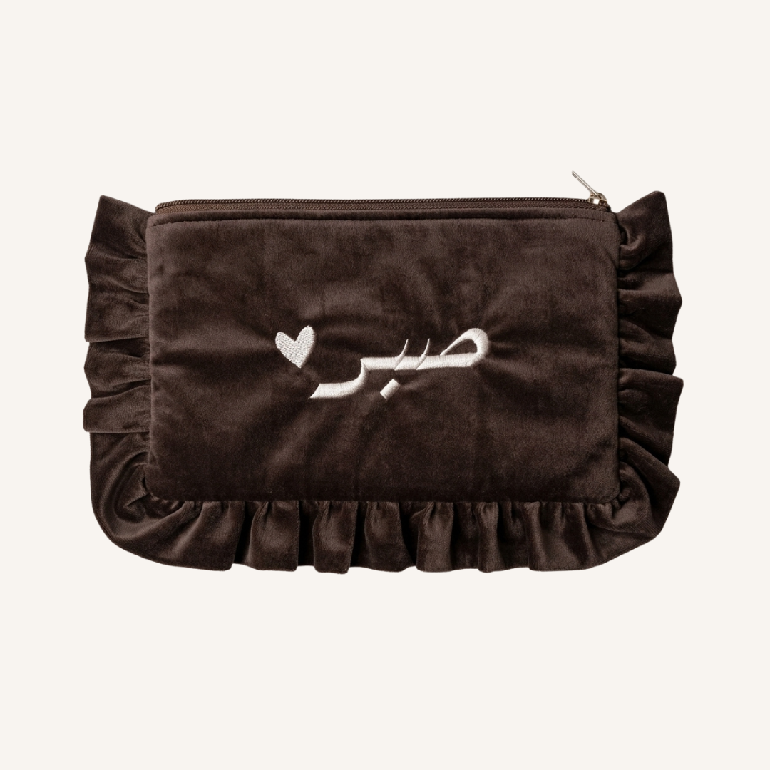 pochette brodée sabr, trousse brodé velours, pochette velours sabr